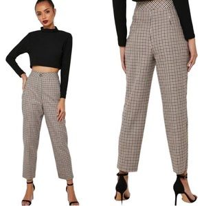Topshop High Waisted Plaid Pants With Raw Hem & Waistline